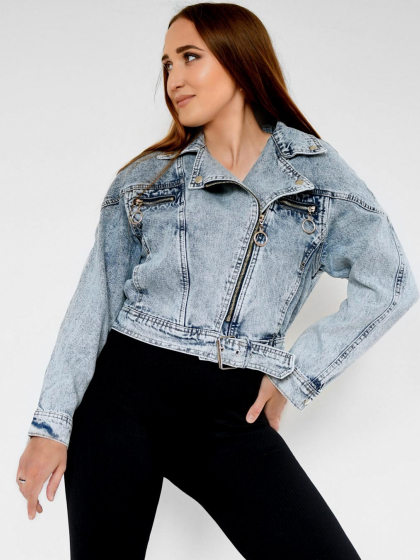 Голубая джинсовка в байкерском стиле 55164