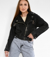 Черная джинсовка в байкерском стиле 55165