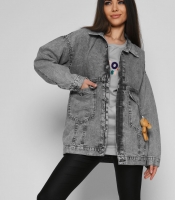 Модная серая джинсовая куртка с медвежонком 55150