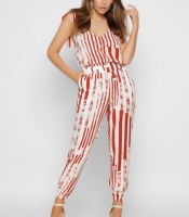 Летний комбинезон в полоску цвет терракот 37142