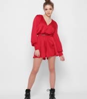 Шелковый красный комбинезон с поясом 48821