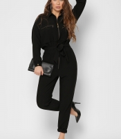Женский черный комбинезон с большими карманами 36718
