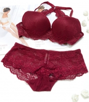 Бордовый кружевной комплект с пуш-ап эффектом 34817