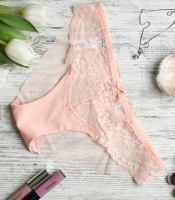 Однотонные трусики слипы с бантиком и кружевом 35159