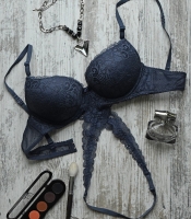 Дизайнерский однотонный бюстгальтер цвета джинс 35126