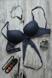 Дизайнерский однотонный бюстгальтер цвета джинс 35126