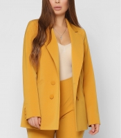 Длинный двубортный пиджак с карманами цвет горчица 36611