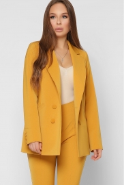 Длинный двубортный пиджак с карманами цвет горчица 36611