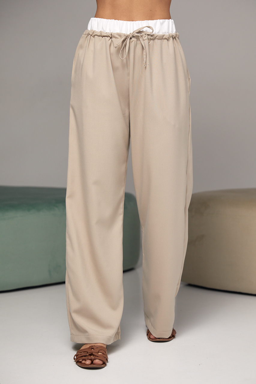 Женские брюки на завязках с белой резинкой на талии