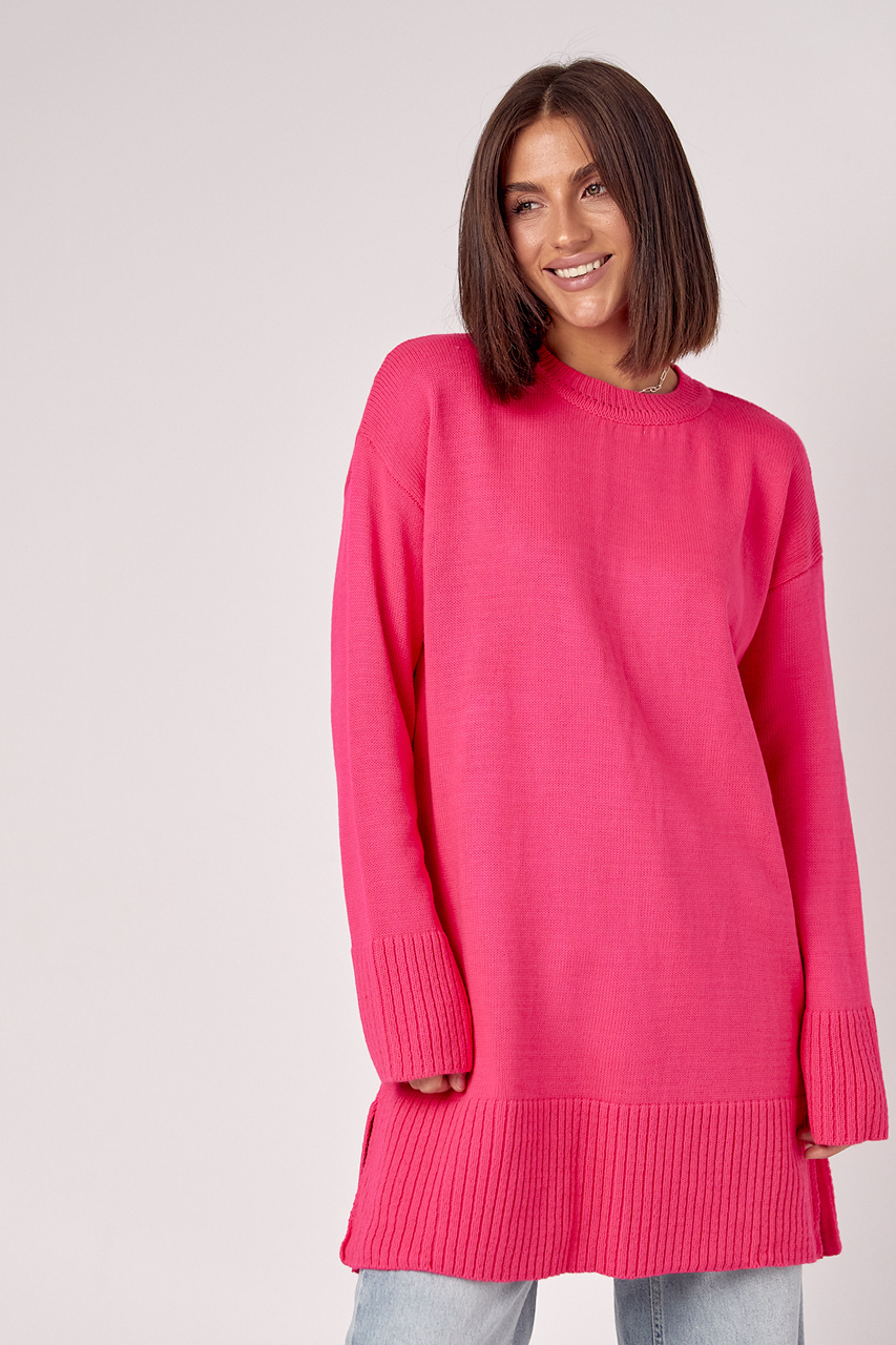 Жіноча в'язана туніка oversize із розрізами з боків