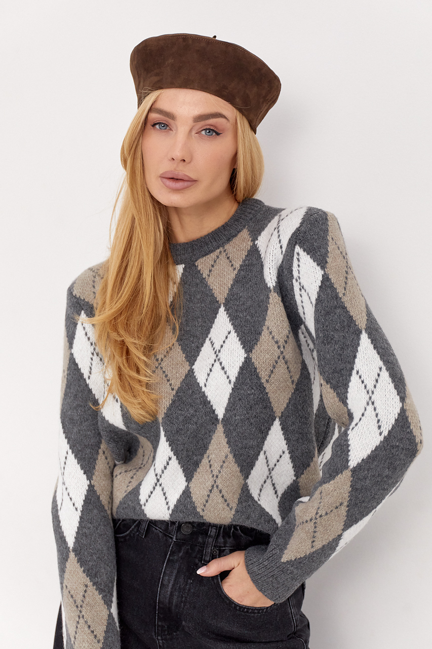 Теплий жіночий джемпер oversize в ромб