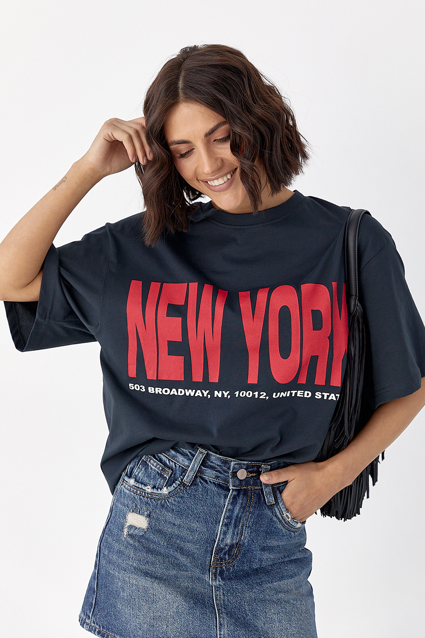 Футболка oversize з написом New York  LX-10654809