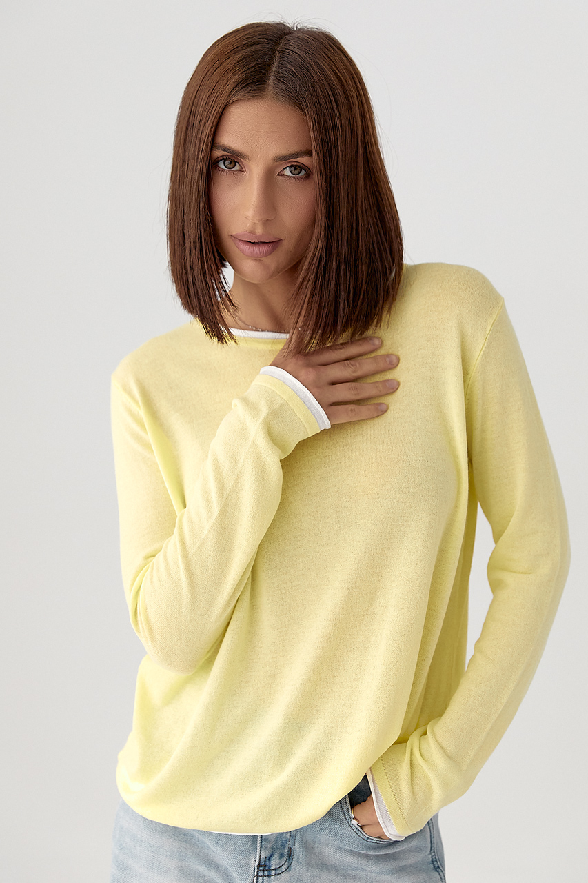 Напівпрозорий лонгслів з контрасною окантовкою