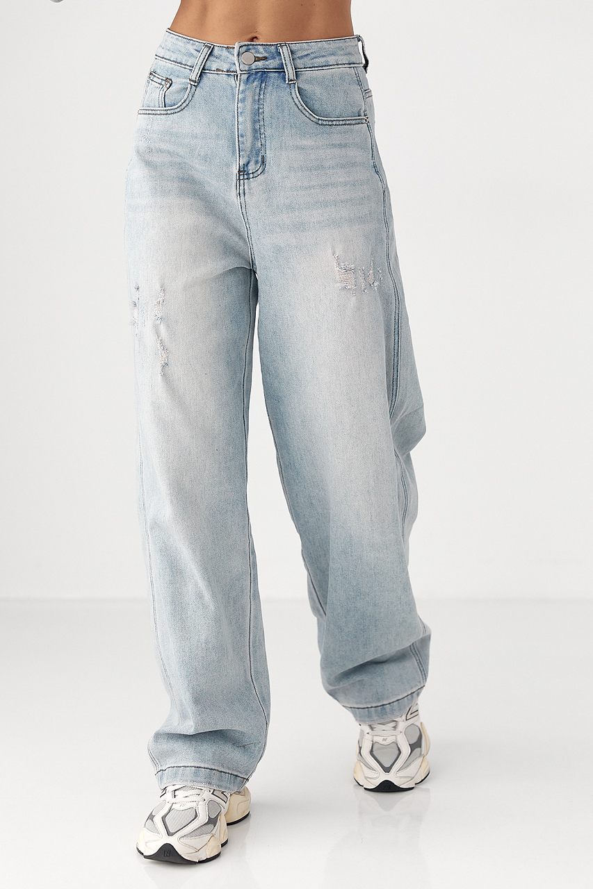 Джинси Baggy straight  із потертостями  LX-10681912