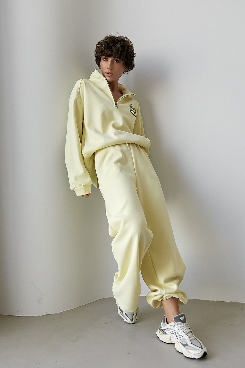 Теплий костюм з прямими штанами та світшотом на блискавці  LX-10687905