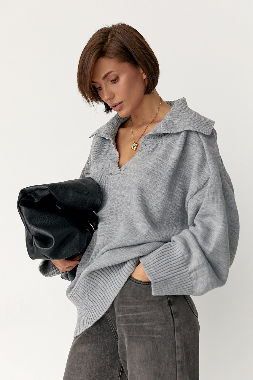 В'заний светр-поло вільного крою