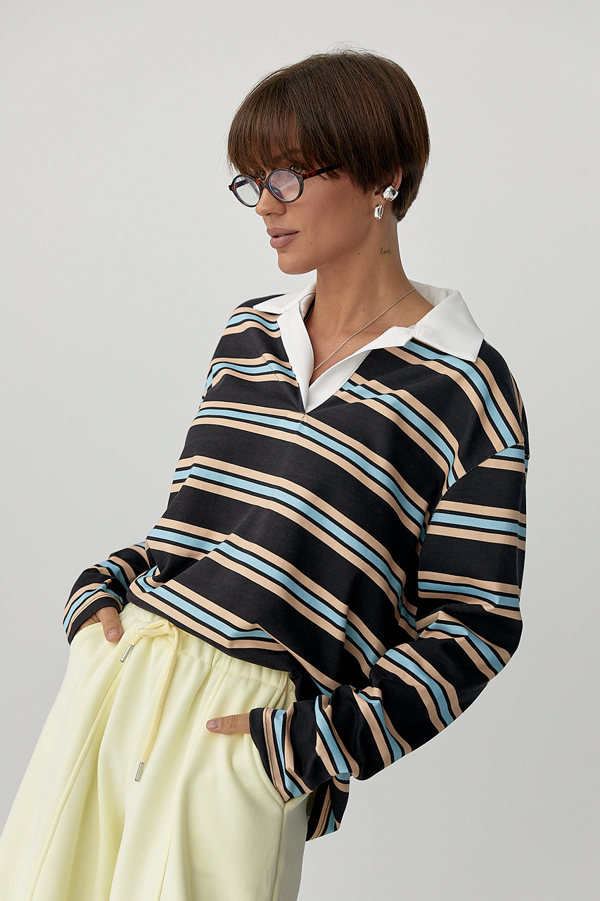 Смугастий лонг з комірцем поло