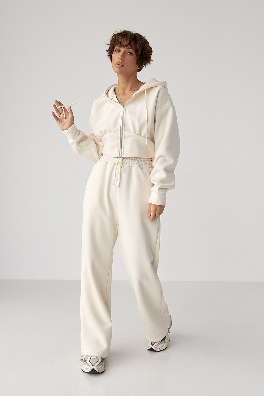 Теплий спортивний костюм з коротким худі та широкими штанами  LX-10697626