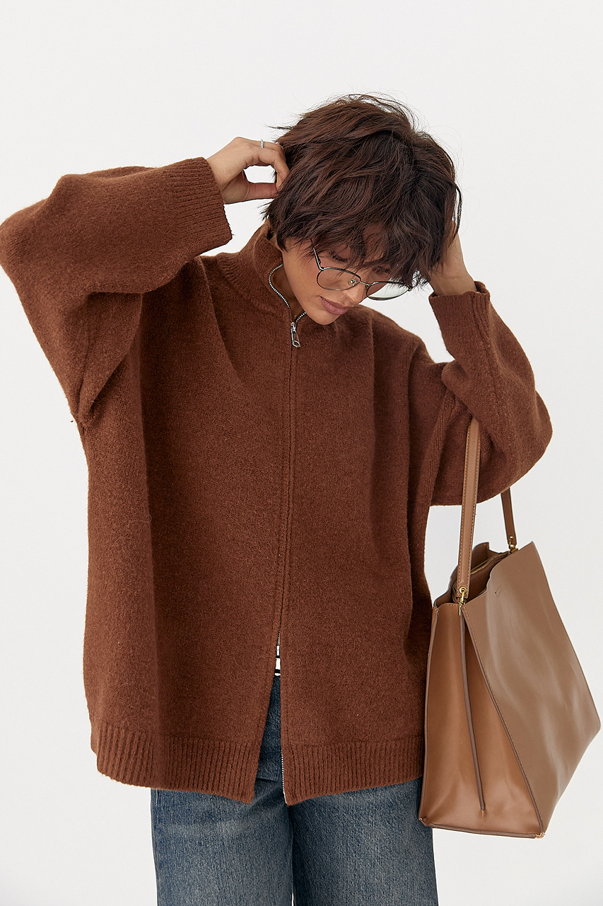 В'язаний кардиган оверсайз на блискавці LX-10702628 В'язаний кардиган оверсайз на блискавці LX-10702628