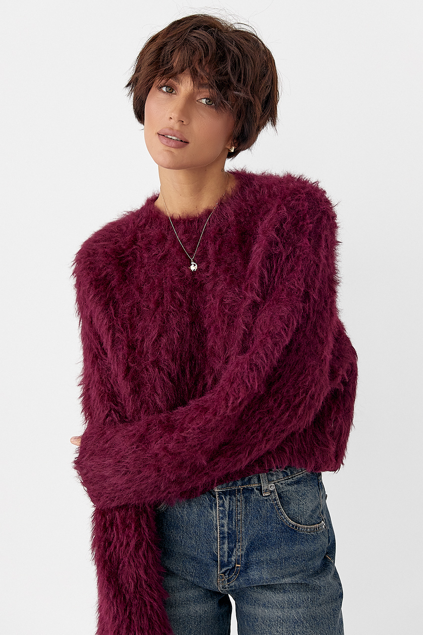 Коротка в'язана кофта зі штучного хутра LX-10702735 Коротка в'язана кофта зі штучного хутра LX-10702735