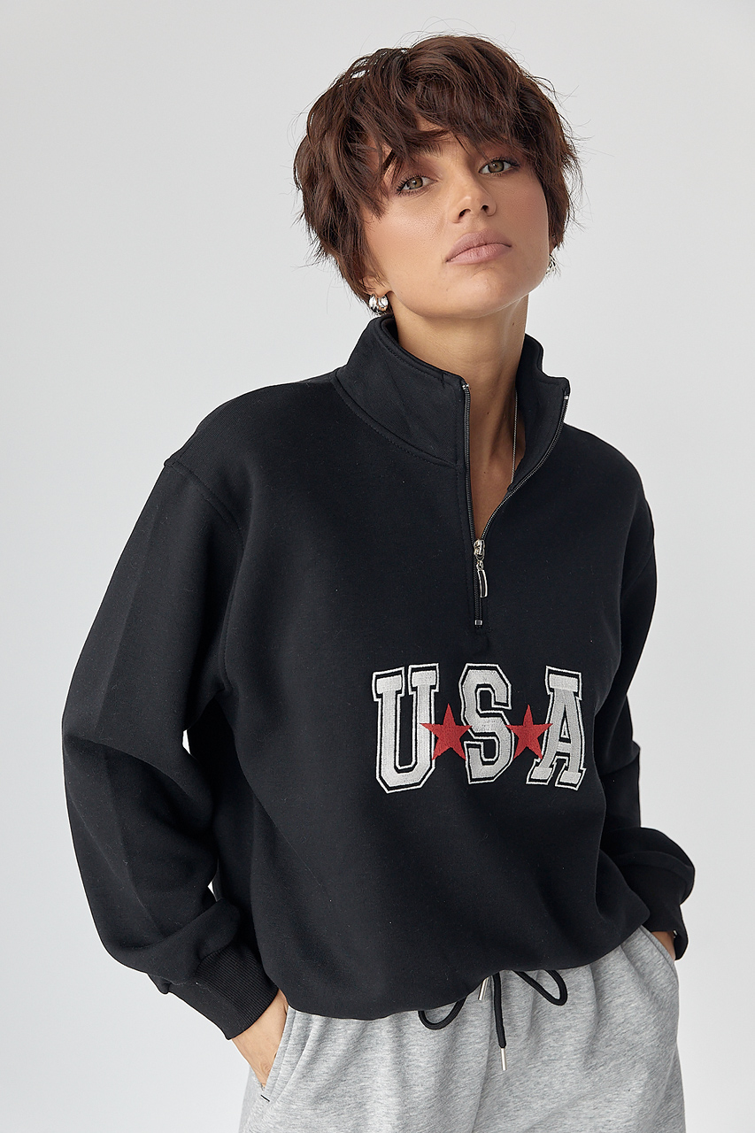 Теплий світшот з блискавкою на комірі