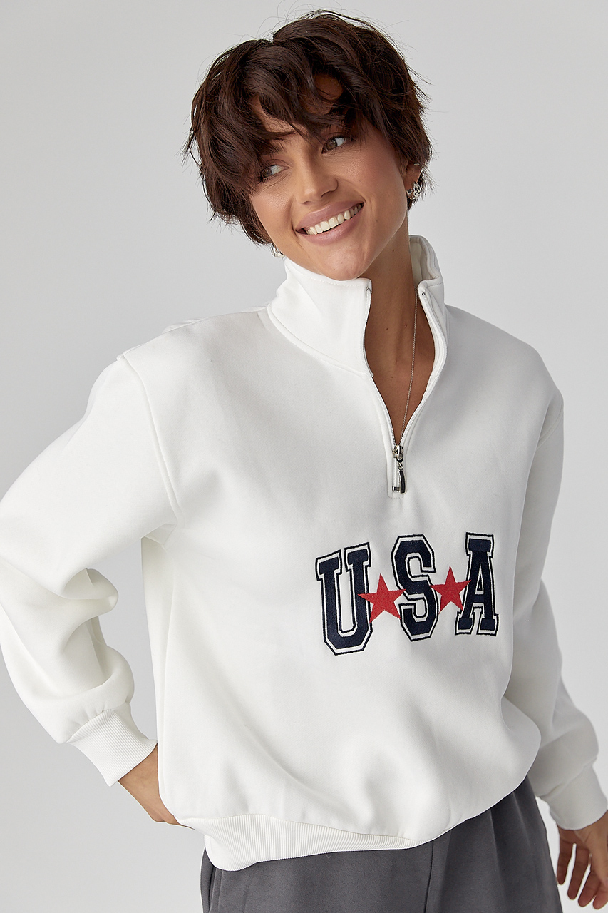 Теплий світшот з блискавкою на комірі