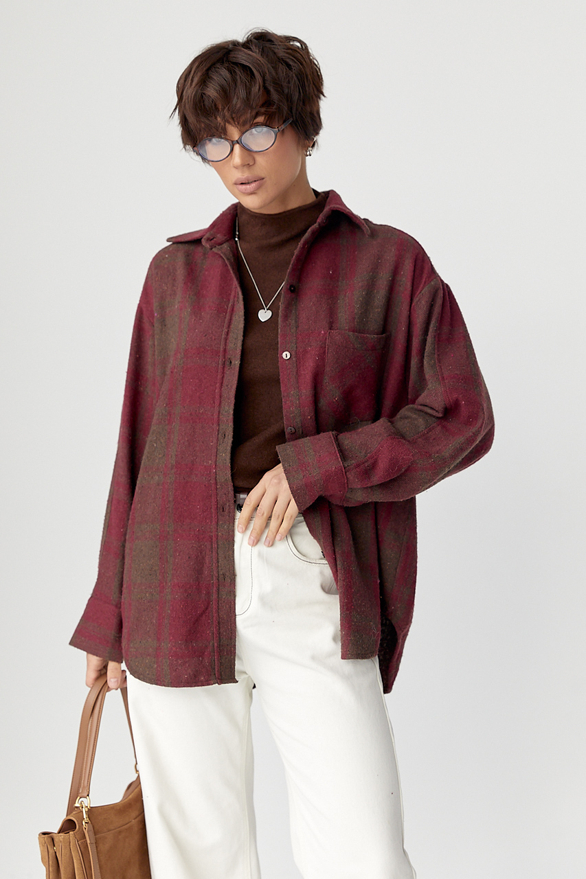 Тепла сорочка в клітинку з накладною кишенею