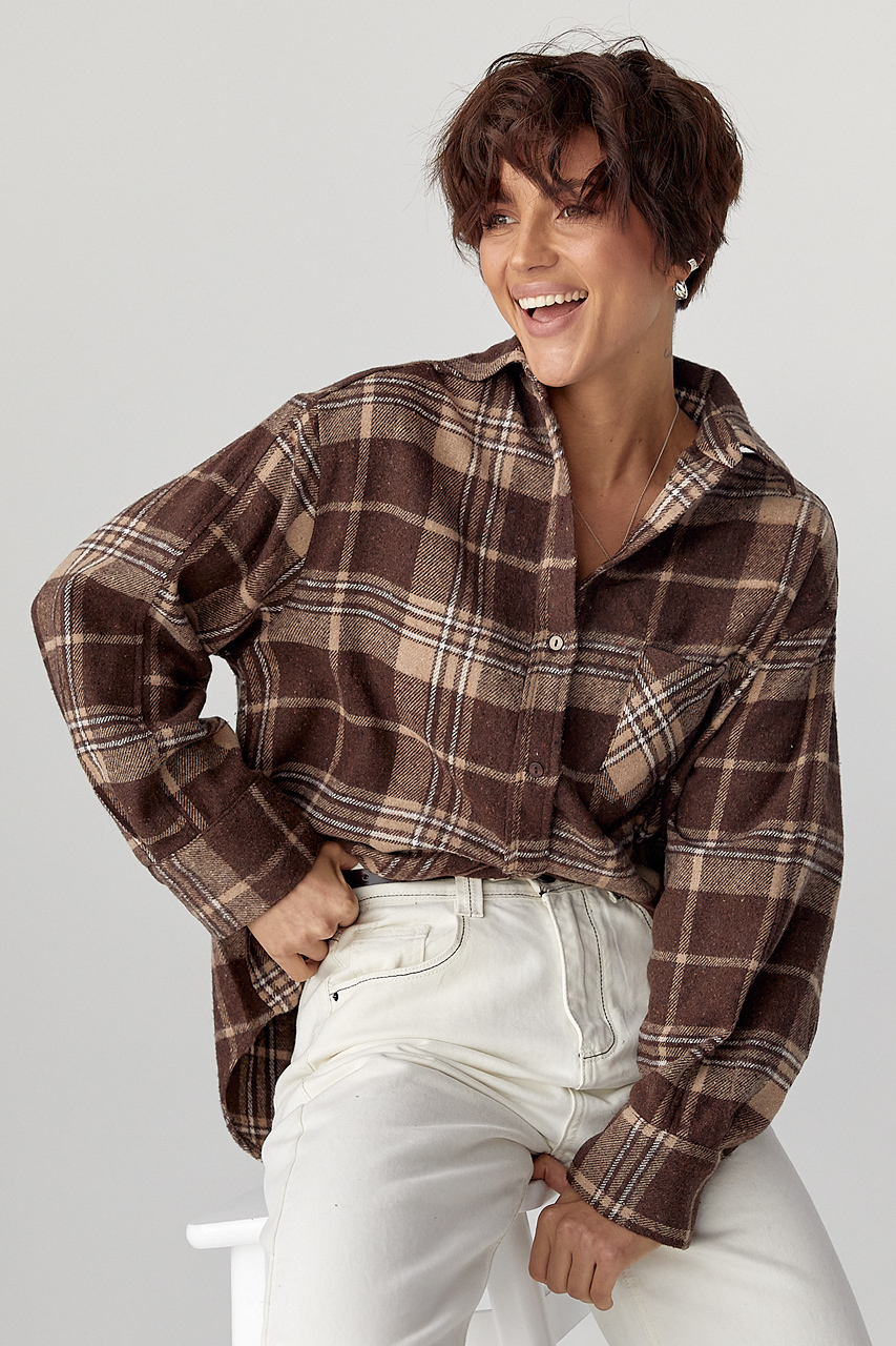 Тепла сорочка в клітинку з накладною кишенею