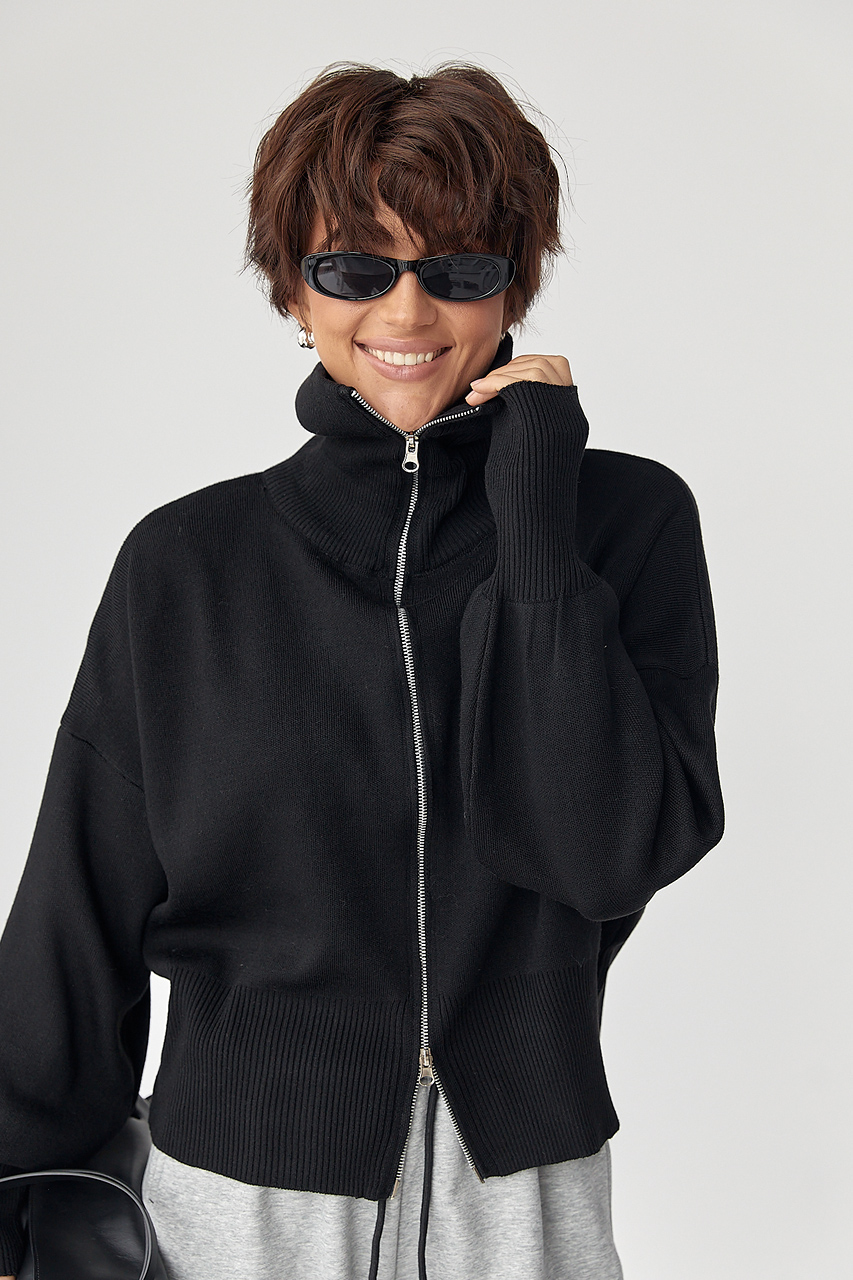 Трикотажний вільний кардиган на блискавці