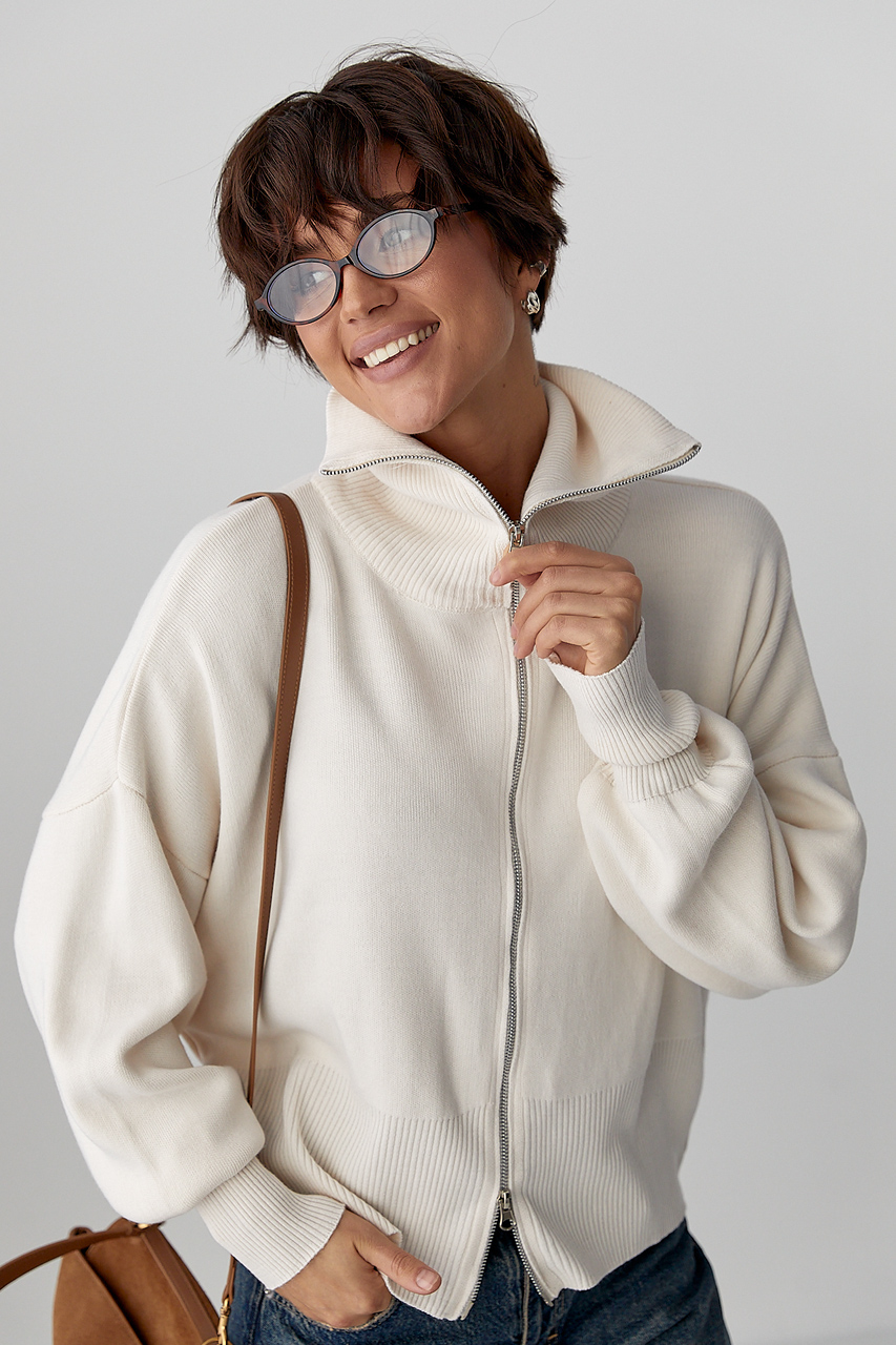 Трикотажний вільний кардиган на блискавці