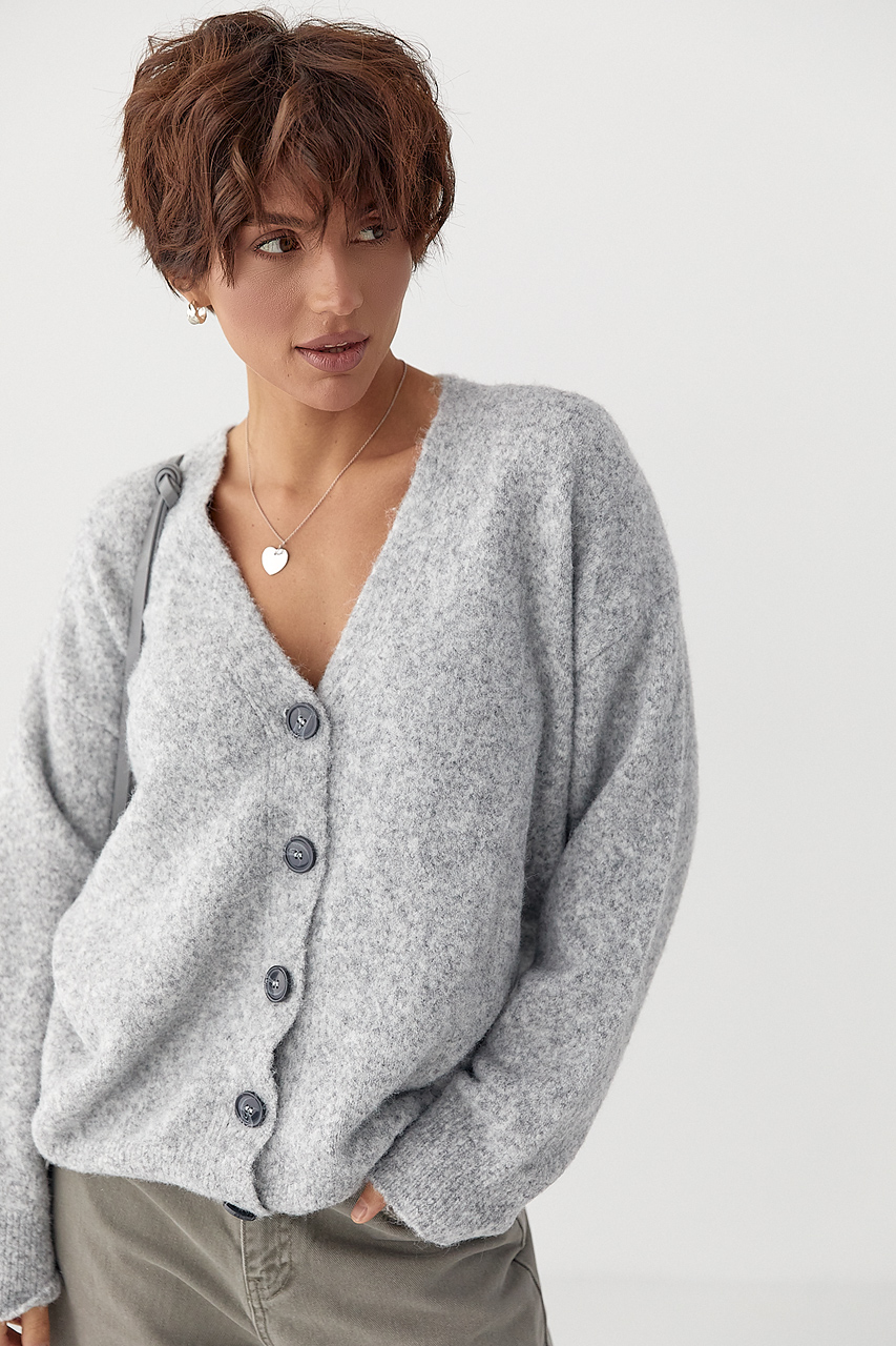 В'язаний вільний кардиган на ґудзиках LX-10707710 В'язаний вільний кардиган на ґудзиках LX-10707710