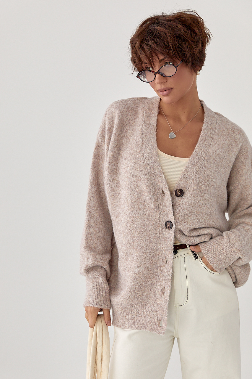 В'язаний вільний кардиган на ґудзиках LX-10707715 В'язаний вільний кардиган на ґудзиках LX-10707715