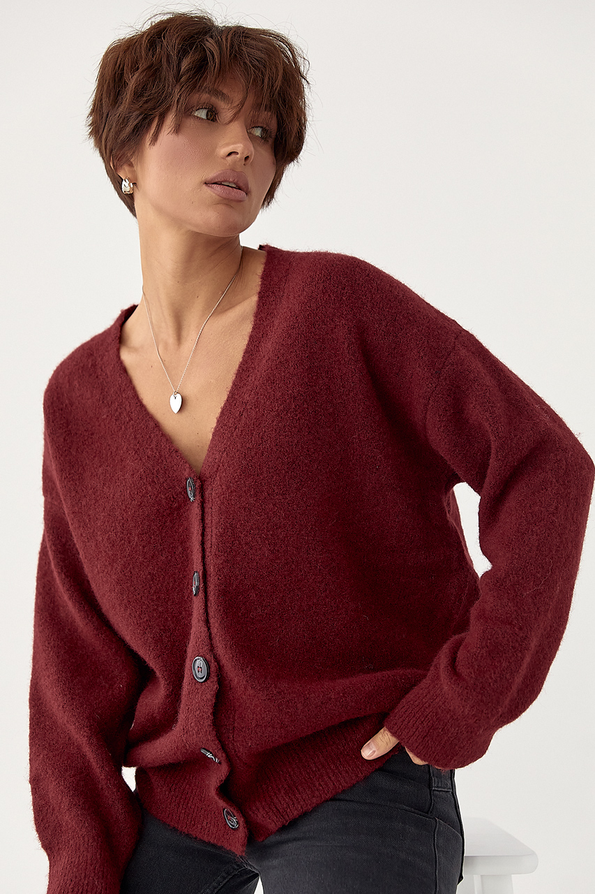 В'язаний вільний кардиган на ґудзиках LX-10707735 В'язаний вільний кардиган на ґудзиках LX-10707735