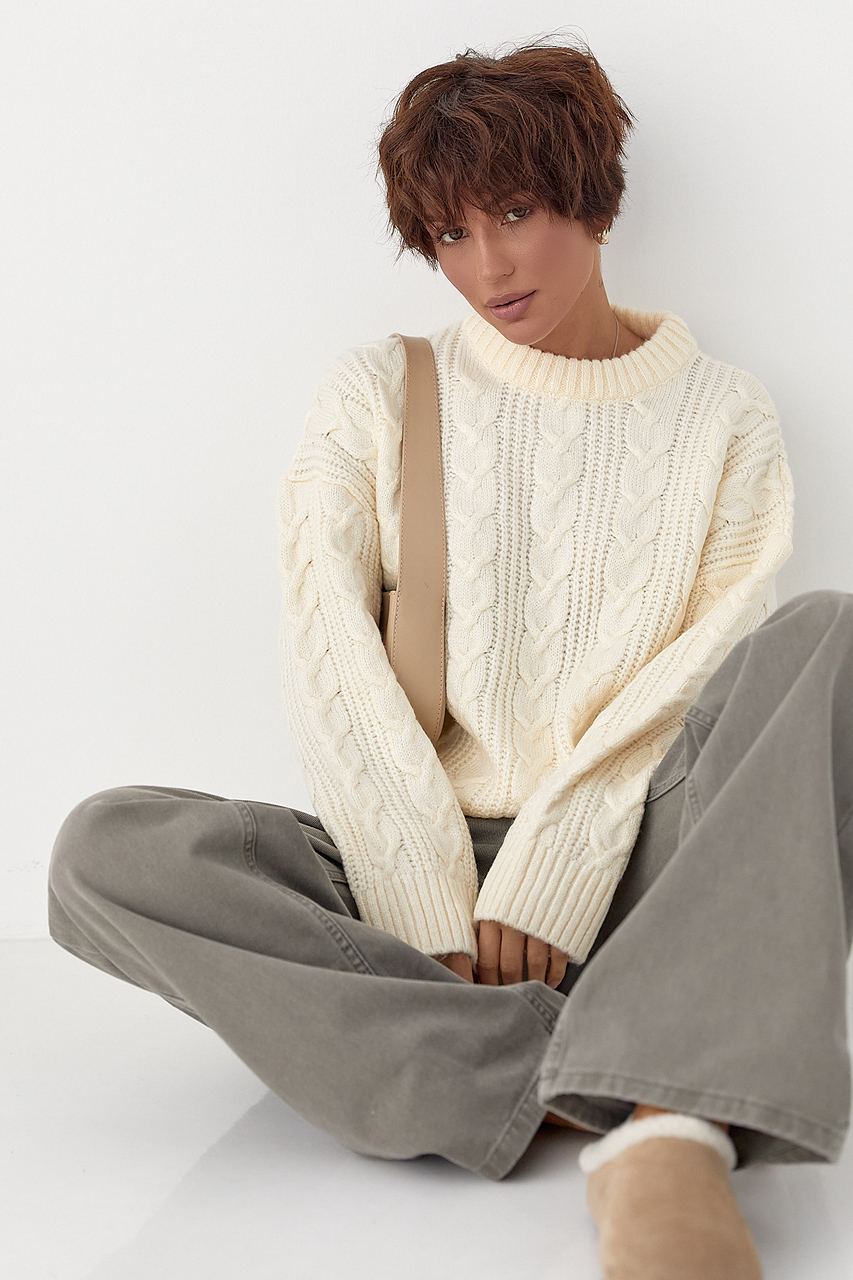 В'язана жіноча кофта в косички LX-10708147 В'язана жіноча кофта в косички LX-10708147