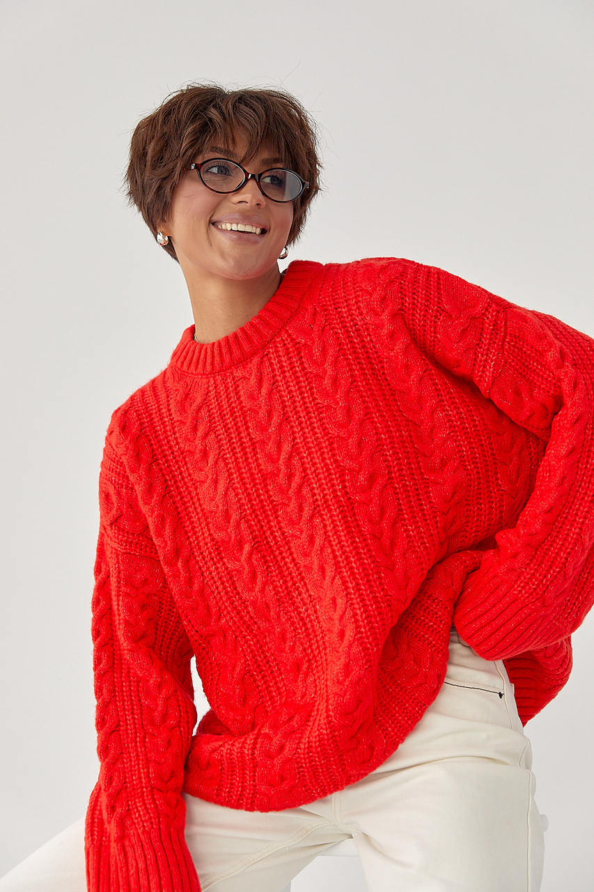 В'язана жіноча кофта в косички LX-10708121 В'язана жіноча кофта в косички LX-10708121