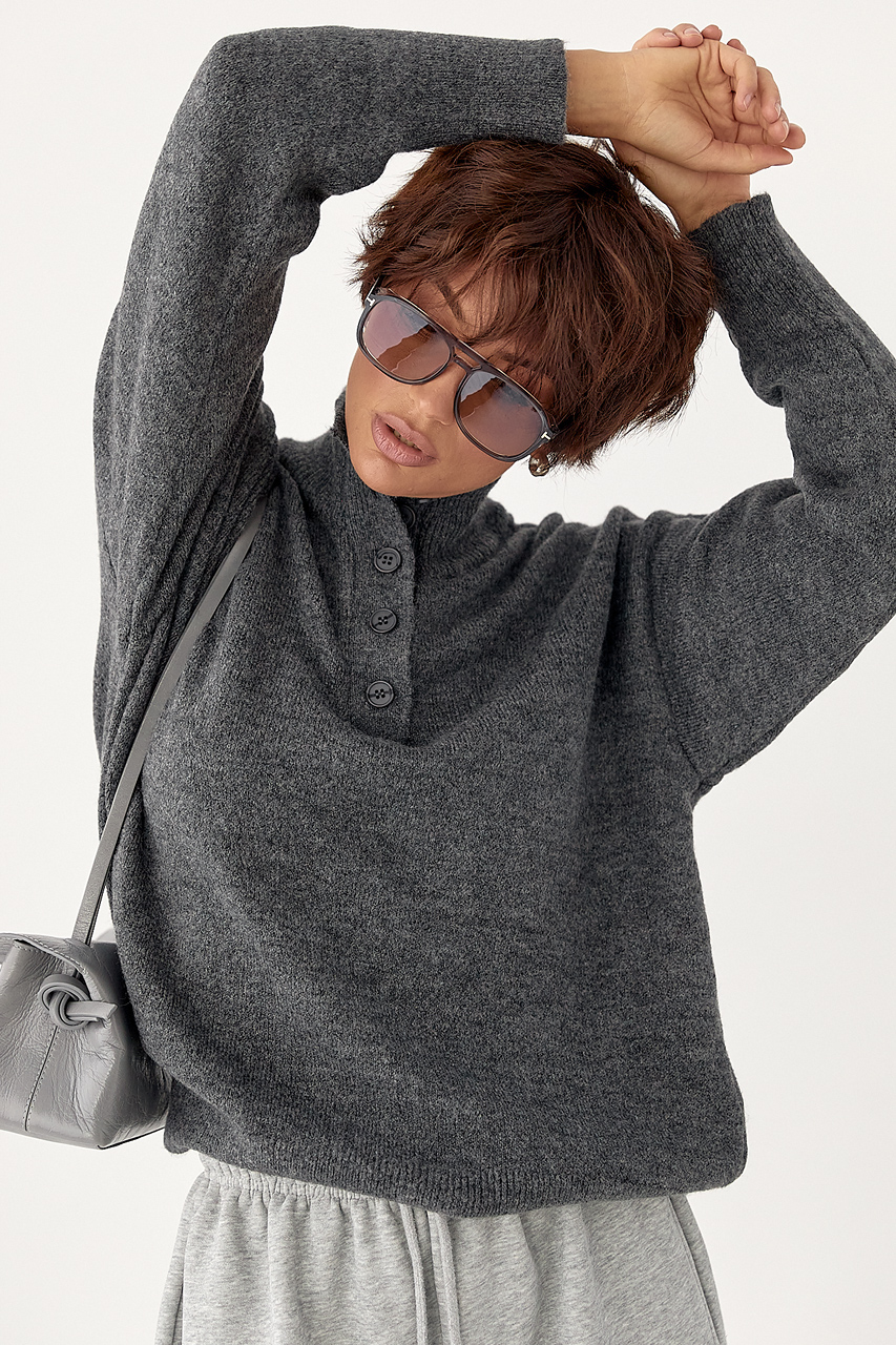 В'язаний светр з ґудзиками на горловині LX-10708222 В'язаний светр з ґудзиками на горловині LX-10708222