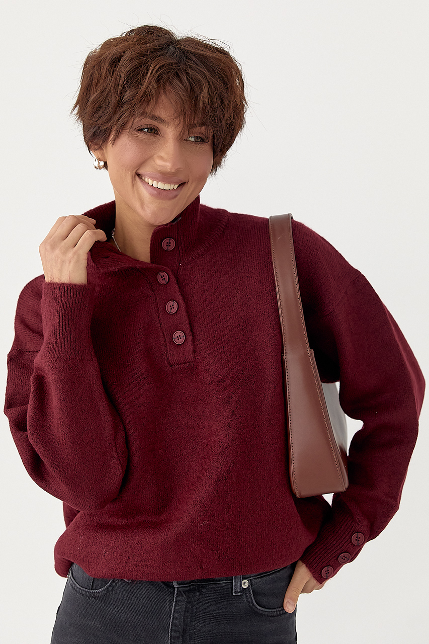 В'язаний светр з ґудзиками на горловині LX-10708235 В'язаний светр з ґудзиками на горловині LX-10708235