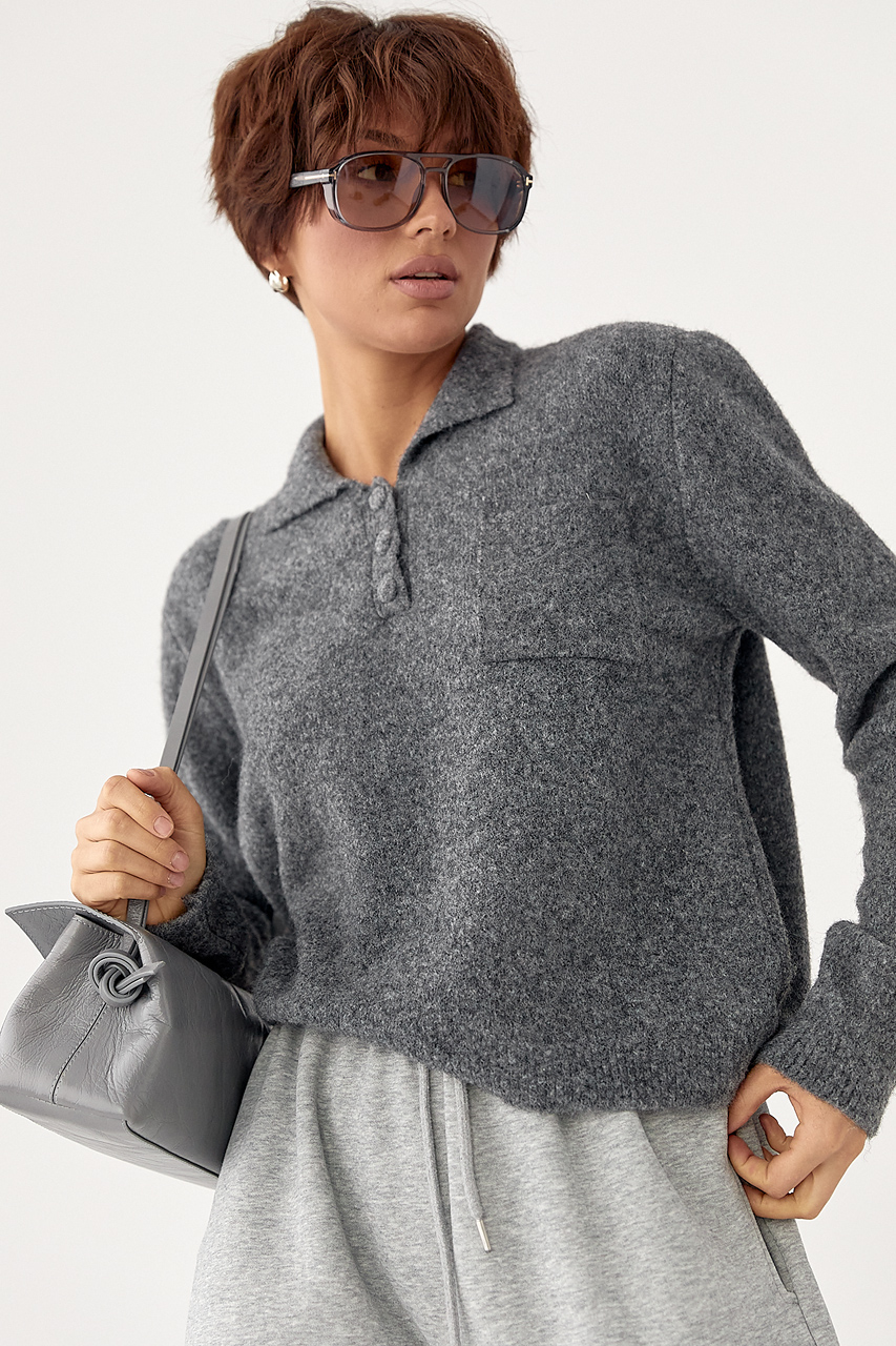 Тепла кофта-поло з накладною кишенею