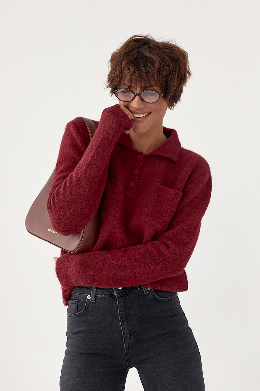 Тепла кофта-поло з накладною кишенею LX-10708408 Тепла кофта-поло з накладною кишенею LX-10708408