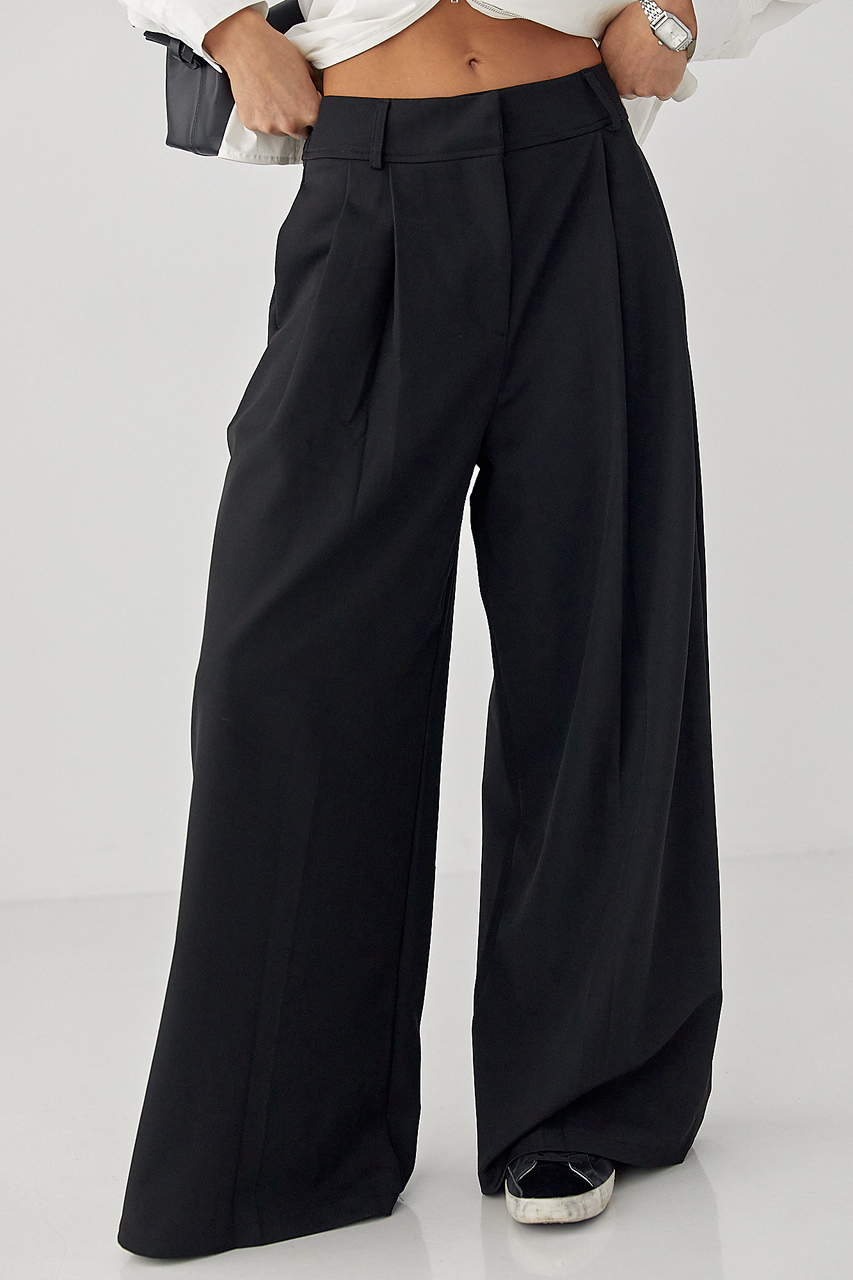 Класичні однотонні штани-палаццо зі складками LX-10708909 Класичні однотонні штани-палаццо зі складками LX-10708909