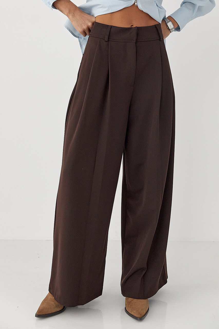 Класичні однотонні штани-палаццо зі складками  LX-10708928