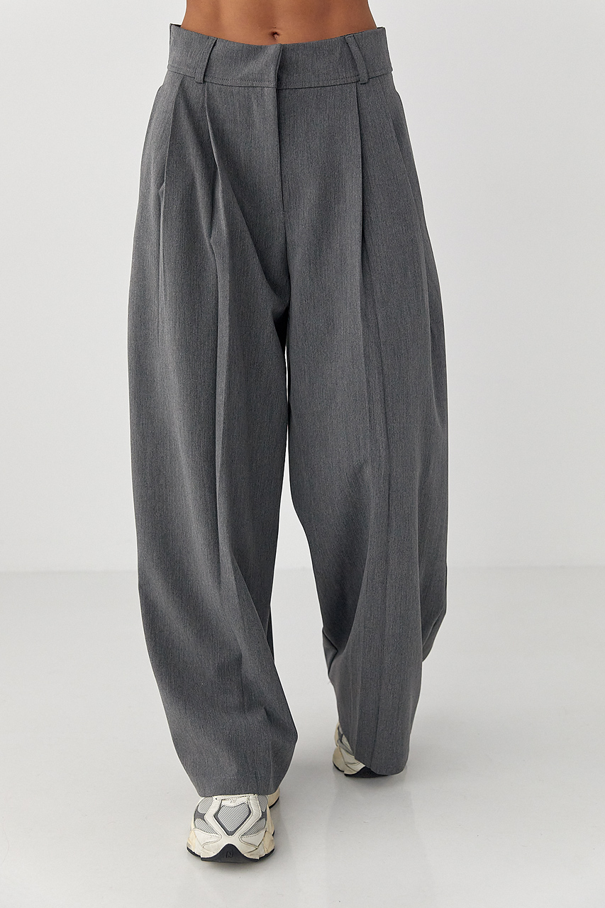 Класичні однотонні штани-палаццо зі складками LX-10708910 Класичні однотонні штани-палаццо зі складками LX-10708910