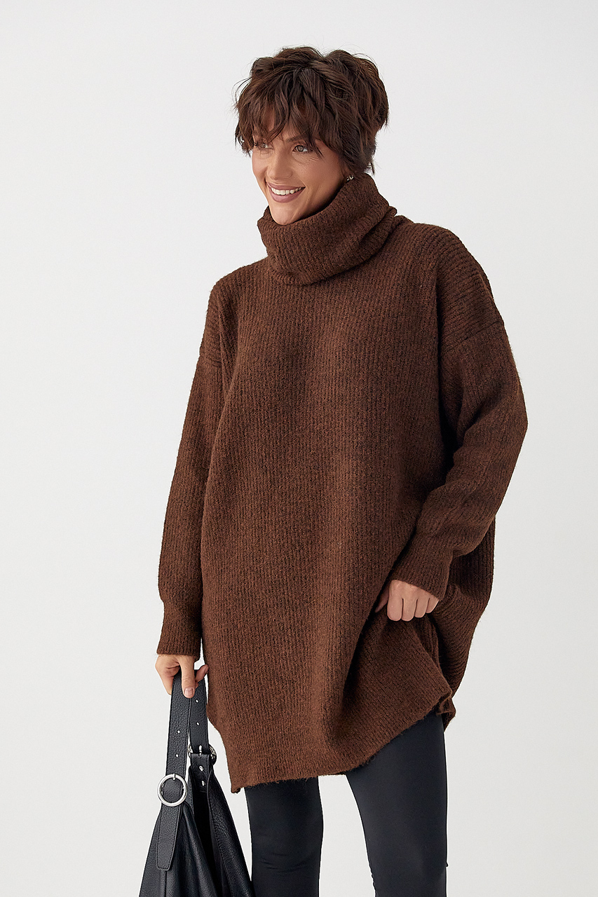 Жіноча в'язана туніка з високою горловиною LX-10709328 Жіноча в'язана туніка з високою горловиною LX-10709328