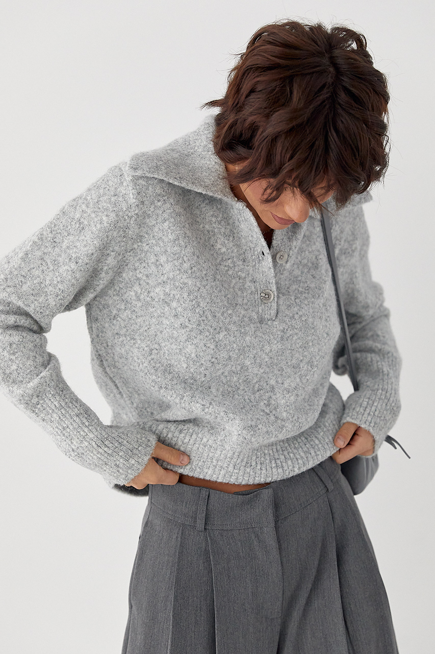 В'язана кофта-поло з ґудзиками на горловині LX-10709611 В'язана кофта-поло з ґудзиками на горловині LX-10709611