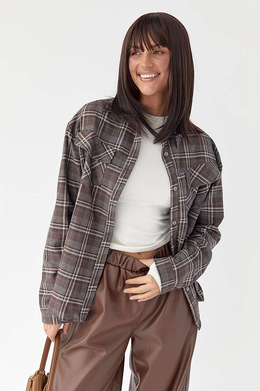 Клітчаста сорочка з напівкруглим низом  LX-10709728