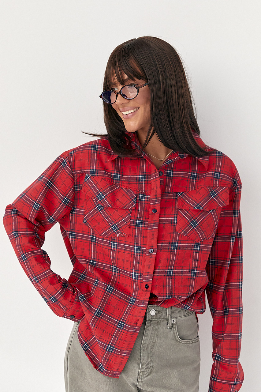 Клітчаста сорочка з напівкруглим низом  LX-10709721