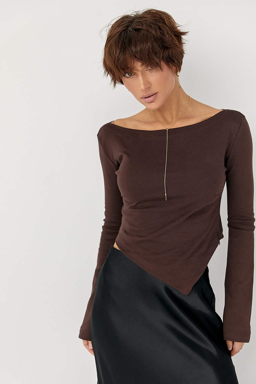 Трикотажна блуза з асиметричним низом LX-10710428 Трикотажна блуза з асиметричним низом LX-10710428