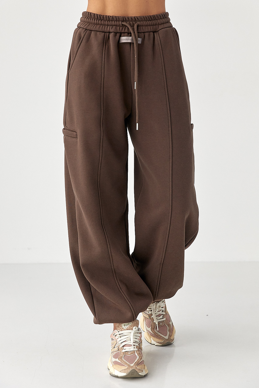 Однотонні теплі спортивні штани із затяжками внизу LX-10710828 Однотонні теплі спортивні штани із затяжками внизу LX-10710828