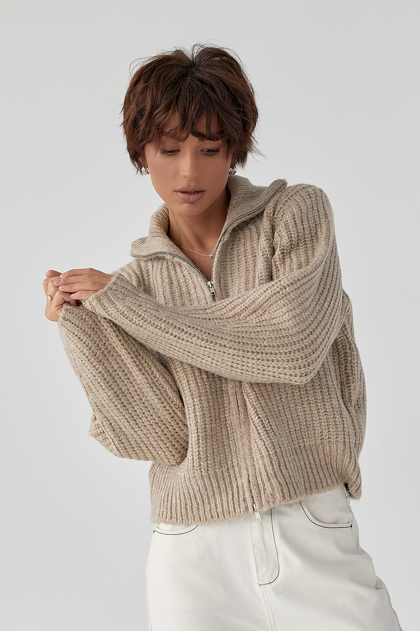 Кардиган на блискавці з крупної в'язки  LX-10711126