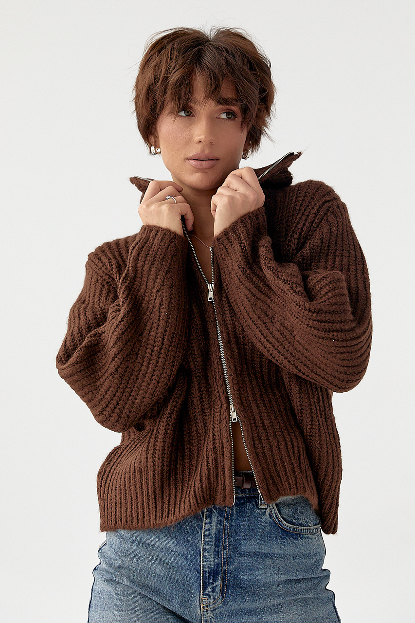 Кардиган на блискавці з крупної в'язки LX-10711128 Кардиган на блискавці з крупної в'язки LX-10711128